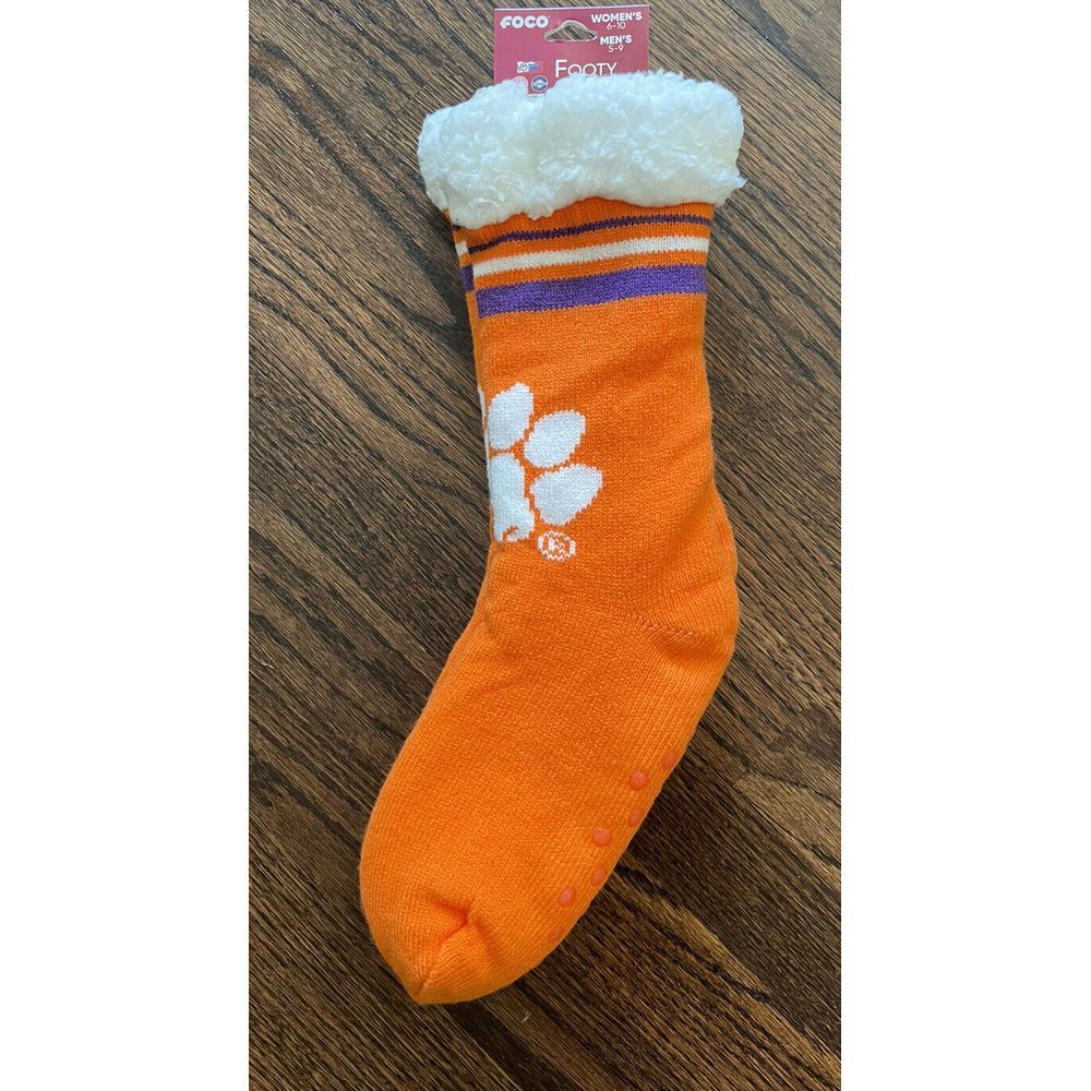 FOCO‎ NCAA Clemson Tigers Striped Footy Slippers NWT